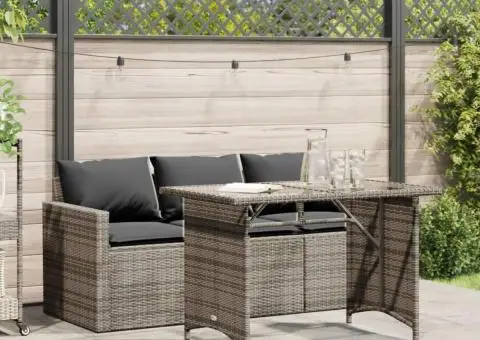 Set mobilier de grădină cu perne, 2 piese, gri, poliratan - 1/5