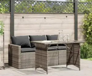 vidaXL Set mobilier de grădină cu perne, 2 piese, gri, poliratan