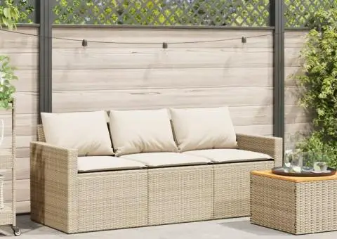 Canapea de grădină cu perne, 3 locuri, bej, poliratan - 3/5