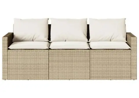Canapea de grădină cu perne, 3 locuri, bej, poliratan - 4/5