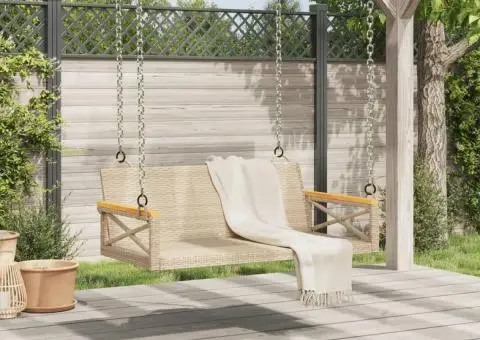 Bancă de balansoar, bej, 109x62x40 cm, poliratan - 3/5