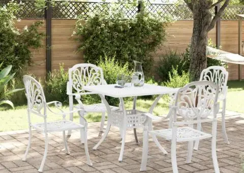 Set mobilier de grădină, 5 piese, alb, aluminiu turnat - 1/5