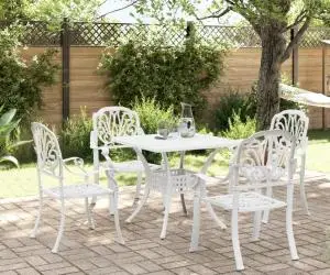 vidaXL Set mobilier de grădină, 5 piese, alb, aluminiu turnat