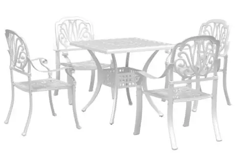 Set mobilier de grădină, 5 piese, alb, aluminiu turnat - 2/5