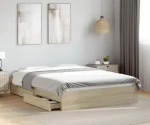 vidaXL Cadru de pat cu sertare stejar sonoma 135x190 cm lemn prelucrat
