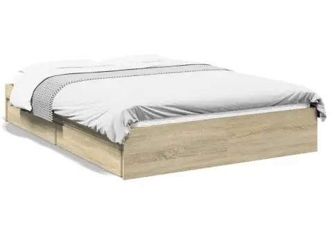Cadru de pat cu sertare stejar sonoma 135x190 cm lemn prelucrat - 2/5