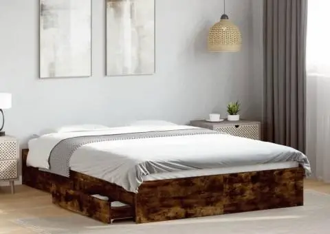 Cadru pat cu sertare stejar fumuriu 135x190 cm lemn prelucrat - 1/5