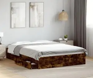 vidaXL Cadru pat cu sertare stejar fumuriu 140x190 cm lemn prelucrat