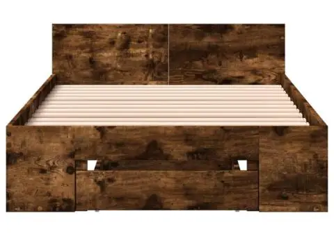 Cadru de pat cu sertar stejar fumuriu 75x190 cm lemn prelucrat - 4/5