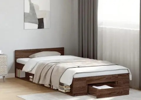 Cadru de pat cu sertar, stejar maro, 90x200 cm lemn prelucrat - 1/5