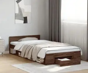 vidaXL Cadru de pat cu sertar, stejar maro, 90x200 cm lemn prelucrat