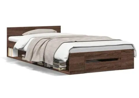 Cadru de pat cu sertar, stejar maro, 90x200 cm lemn prelucrat - 2/5