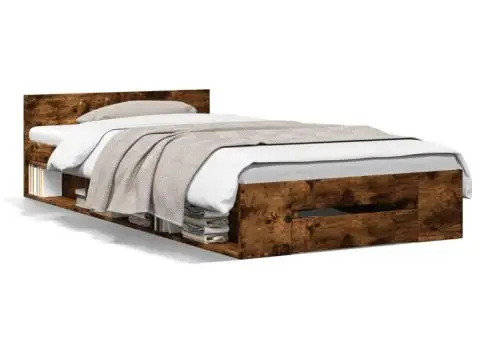 Cadru pat cu sertar stejar fumuriu, 90x200 cm, lemn prelucrat - 2/5