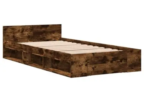 Cadru pat cu sertar stejar fumuriu, 90x200 cm, lemn prelucrat - 3/5