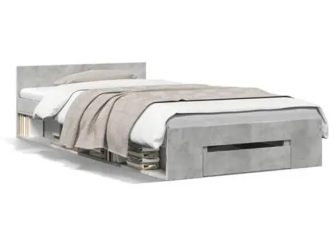 Cadru de pat cu sertar, gri beton, 100x200 cm, lemn prelucrat - 2/5