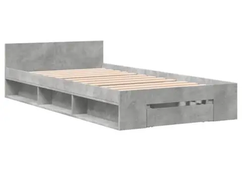 Cadru de pat cu sertar, gri beton, 100x200 cm, lemn prelucrat - 3/5