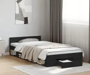 vidaXL Cadru de pat cu sertar, negru, 100x200 cm, lemn prelucrat