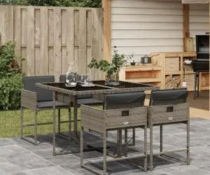 vidaXL Set mobilier de grădină cu perne, 5 piese, gri, poliratan