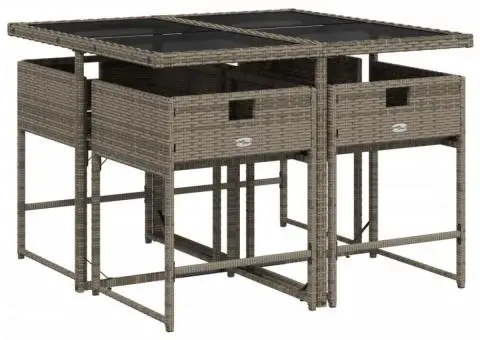 Set mobilier de grădină cu perne, 5 piese, gri, poliratan - 4/5