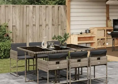 Set mobilier de grădină cu perne, 7 piese, gri, poliratan - 1/5