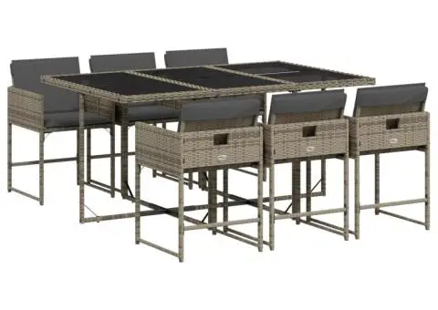 Set mobilier de grădină cu perne, 7 piese, gri, poliratan - 2/5