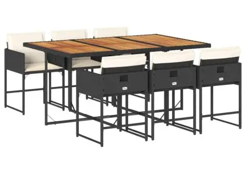 Set mobilier de grădină cu perne, 7 piese, negru, poliratan - 2/5