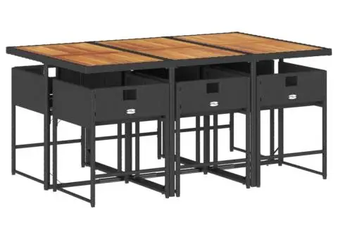 Set mobilier de grădină cu perne, 7 piese, negru, poliratan - 5/5