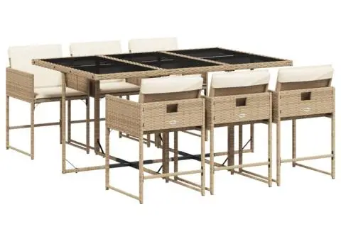 Set de masă pentru grădină, 7 piese, cu perne, bej, poliratan - 2/5