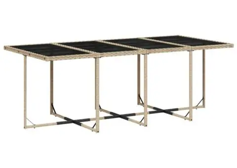 Set de masă pentru grădină, 9 piese, cu perne, bej, poliratan - 3/5