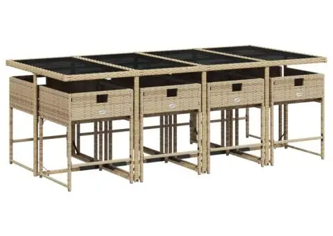 Set de masă pentru grădină, 9 piese, cu perne, bej, poliratan - 4/5