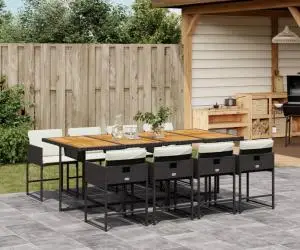vidaXL Set mobilier de grădină cu perne, 9 piese, negru, poliratan
