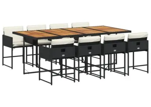 Set mobilier de grădină cu perne, 9 piese, negru, poliratan - 2/5