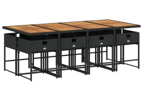 Set mobilier de grădină cu perne, 9 piese, negru, poliratan - 3/5