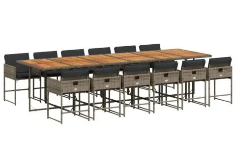 Set mobilier de grădină cu perne, 13 piese, gri, poliratan - 2/5