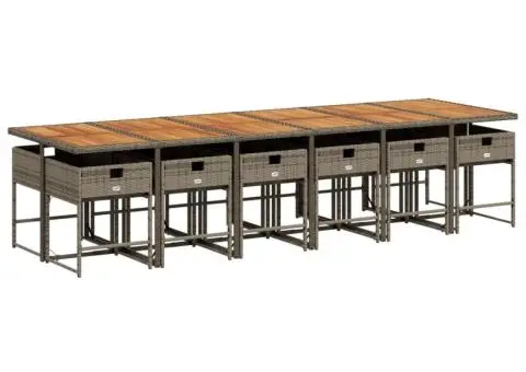 Set mobilier de grădină cu perne, 13 piese, gri, poliratan - 5/5