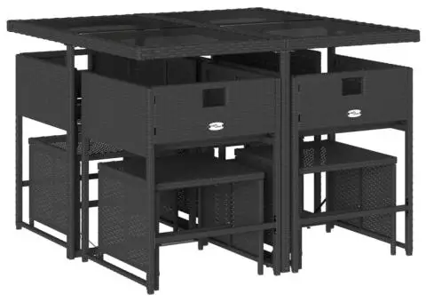 Set mobilier de grădină cu perne, 9 piese, negru, poliratan - 5/5