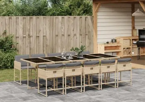 Set mobilier grădină cu perne, 11 piese bej combinat poliratan - 1/5