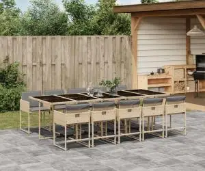 vidaXL Set mobilier grădină cu perne, 11 piese bej combinat poliratan