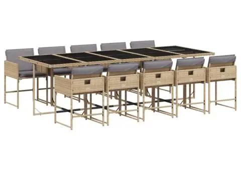 Set mobilier grădină cu perne, 11 piese bej combinat poliratan - 2/5