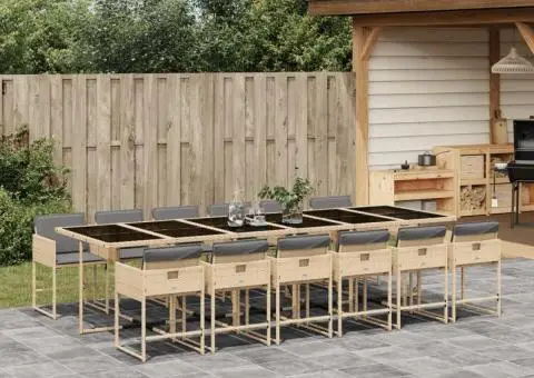 Set mobilier grădină cu perne, 13 piese, bej combinat poliratan - 1/5