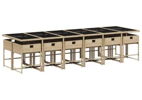 Set mobilier grădină cu perne, 13 piese, bej combinat poliratan - 4/5