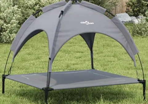 Pat de câini cu baldachin, antracit, țesătură Oxford și oțel - 1/5