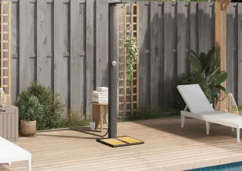 Duș de exterior, negru, 50x55x224 cm, poliratan și lemn acacia - 3/5