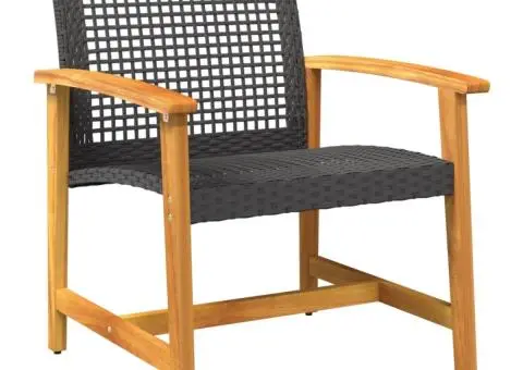 Scaune de grădină, 2 buc., negru, poliratan și lemn de acacia - 3/5