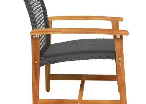 Scaune de grădină, 2 buc., negru, poliratan și lemn de acacia - 5/5