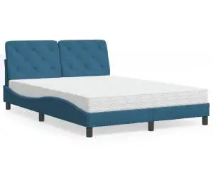 vidaXL Pat cu saltea, albastru, 140x200 cm, catifea