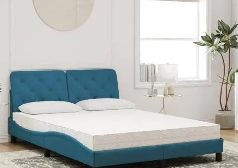 Pat cu saltea, albastru, 140x200 cm, catifea - 3/5