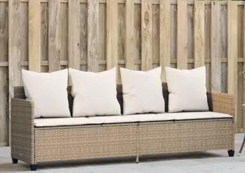 Șezlong cu perne din poliratan bej - 1/5