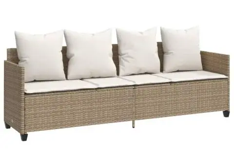 Șezlong cu perne din poliratan bej - 2/5