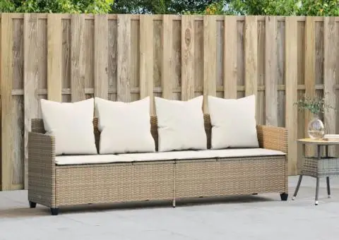 Șezlong cu perne din poliratan bej - 3/5